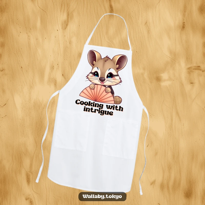 Funny Wallaby Fan Apron: A formally dressed wallaby peeking over a fan, ready for kitchen duty with funny sophistication.