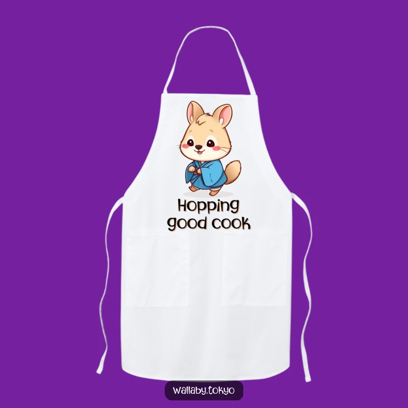 Funny Wallaby Blue Kimono Apron: Hop Into the Kitchen with Style