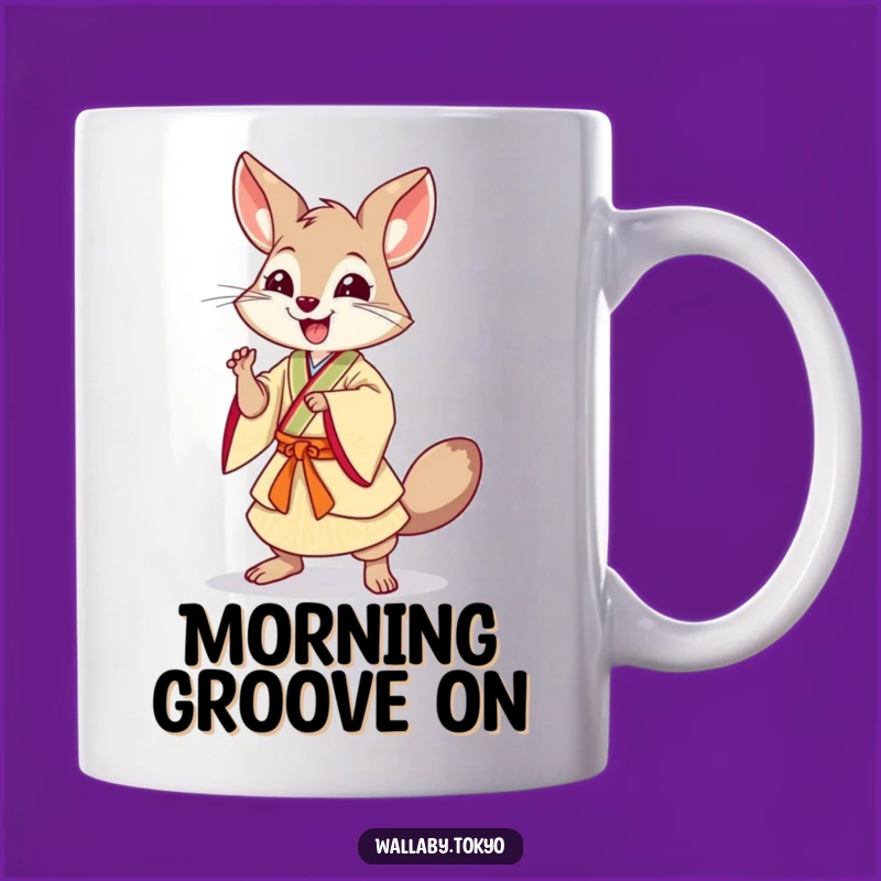 Funny Dancing Wallaby Mug: Dynamic Pose & Japanese Dress, Perfect Funny Gift