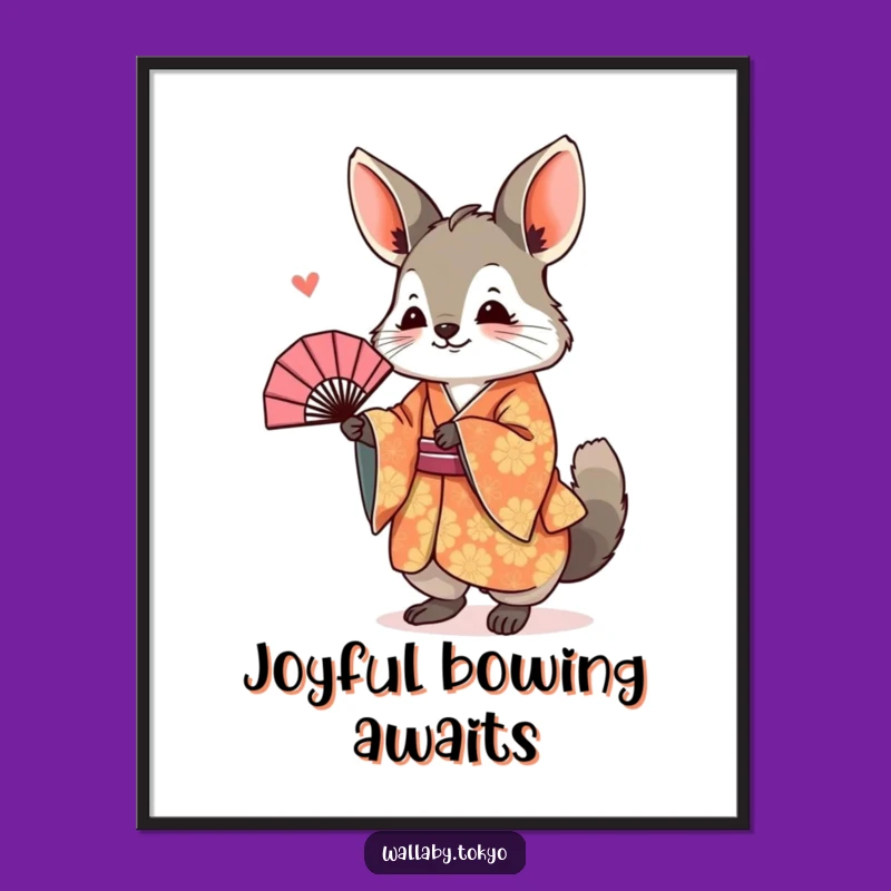 Funny Wallaby Kimono Digital Art Print: Bowing Fan Wall Art, Instant Humorous Gift