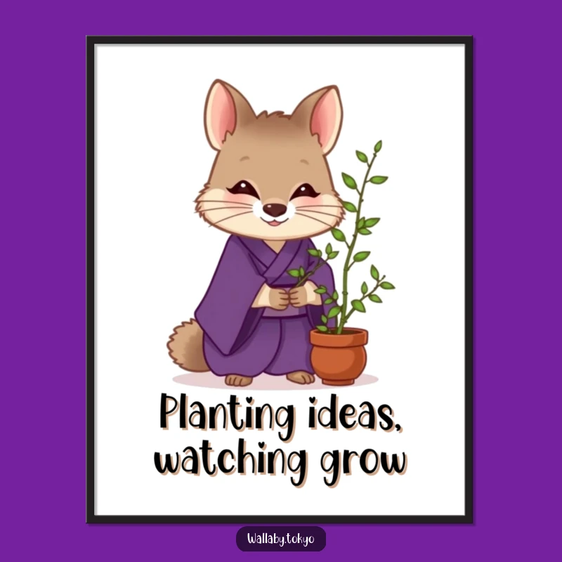 Funny Wallaby Zen Digital Art: Purple Kimono Wallaby Decor Gift