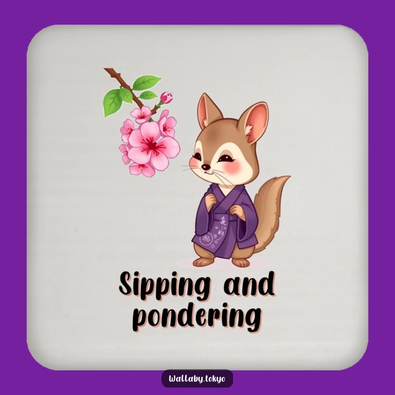 Funny Purple Wallaby Coaster: Protect Surfaces with Contemplative Humor!