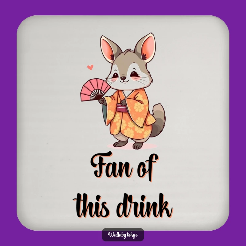 Funny Wallaby Kimono Coaster Set: Bowing Fan Drink Protectors, Humorous Party Gift
