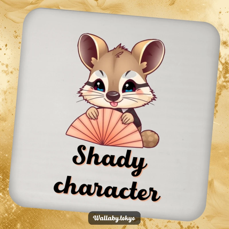 Funny Wallaby Fan Coasters: A set of coasters depicting a wallaby peeking over a fan, offering funny and stylish table protection.