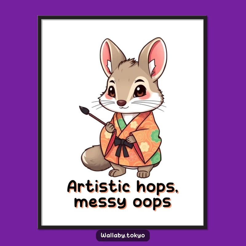 Funny Wallaby Art Poster: Creative Kimono Wallaby Ink Brush Wall Decor Gift