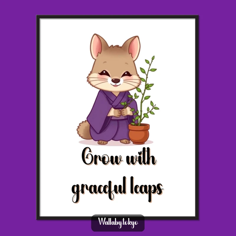 Funny Wallaby Zen Poster: Purple Kimono Wallaby Bamboo Art Gift