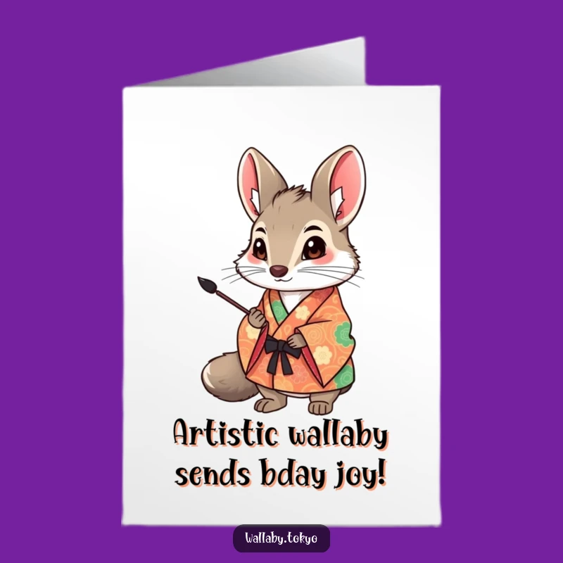 Free Printable Birthday Card: Artistic Wallaby Kimono Ink Brush, Funny Downloadable Gift