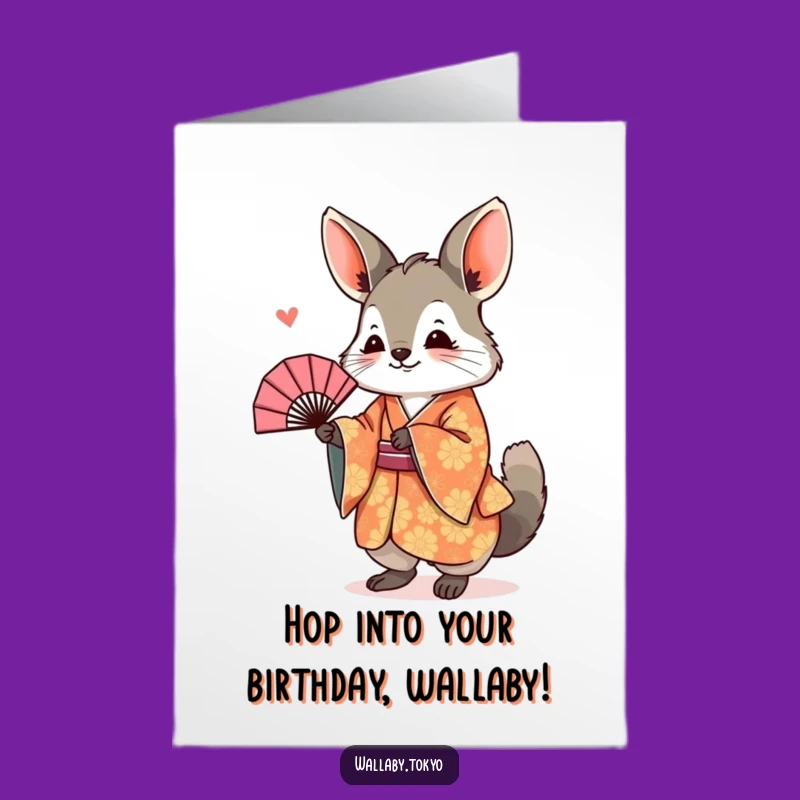 Free Printable Wallaby Birthday Card: Kimono Fan Design