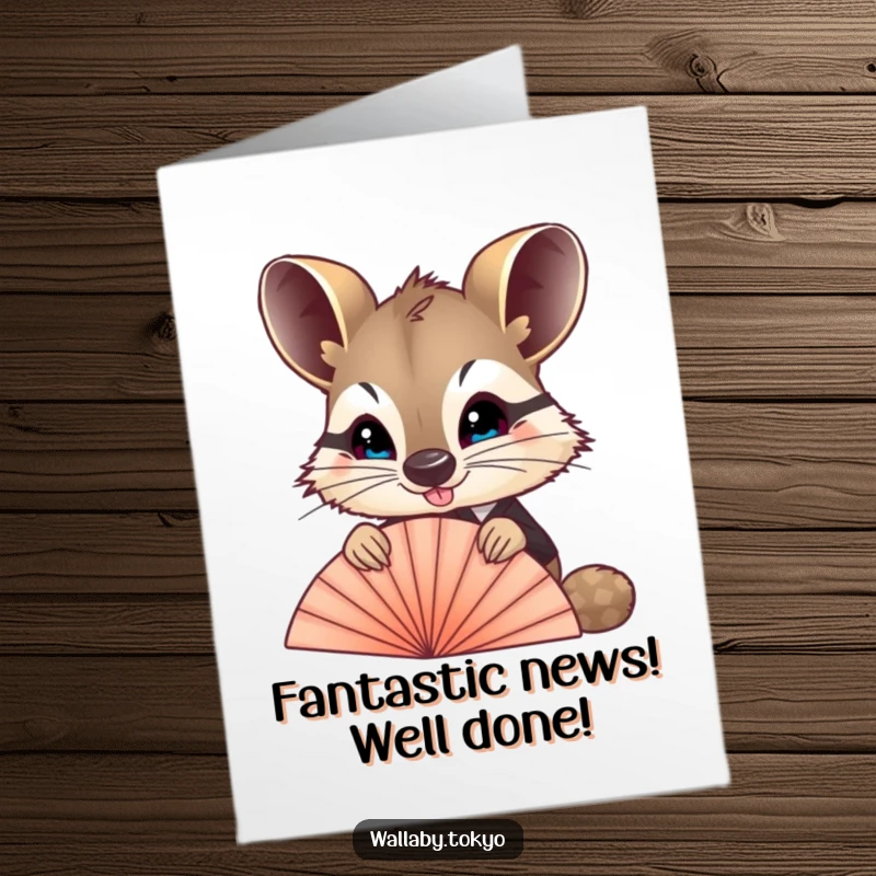 Funny Free Printable Congratulations Card: A formal wallaby playfully peeks over a silken fan to celebrate a special occasion.