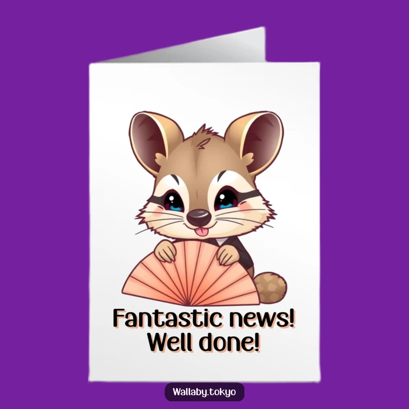 Free Printable Congrats Card: Wallaby Peeking Over Fan, Celebrate Success!