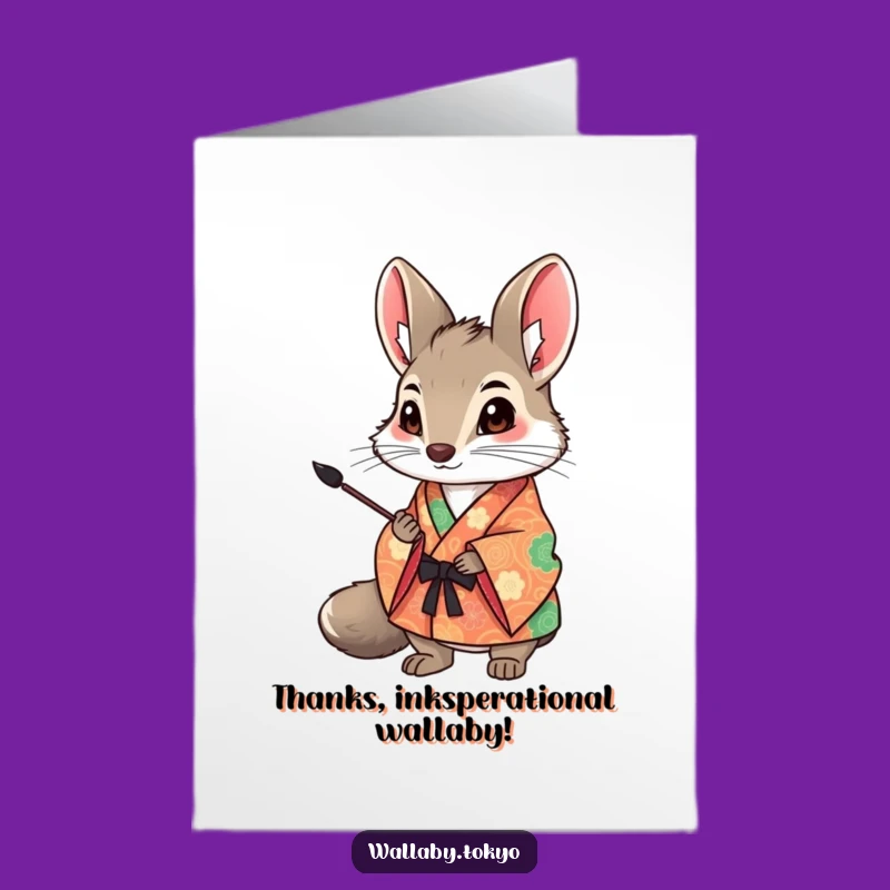 Free Printable Thank You Card: Artistic Wallaby Kimono, Humorous Ink Brush Downloadable Gift