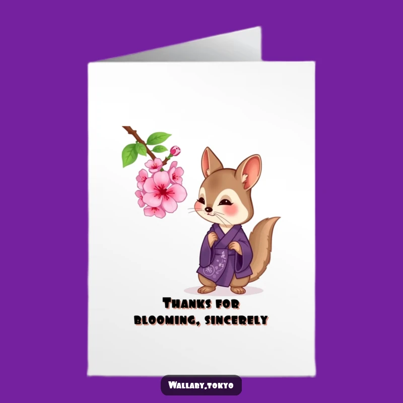Free Printable Thank You Card: Gentle Wallaby Blossom Funny Downloadable Gift